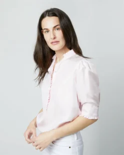 Elbow-Sleeve Frill Blouse In Pale Pink Silk Twill -ULLA JOHNSON || Joseph || A.P.C. Sales Store S70502 1859