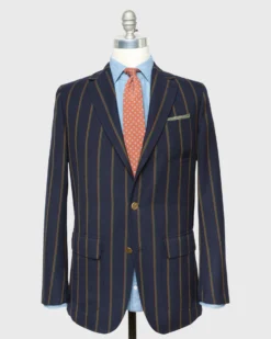 Ghost Blazer In Navy/Green/Orange Stripe High-Twist