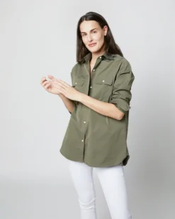 Safari Shirt In Olive Poplin -ULLA JOHNSON || Joseph || A.P.C. Sales Store S70637 5759
