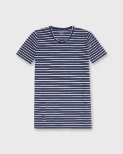 Short-Sleeved Relaxed Tee In Navy/White Stripe Jersey