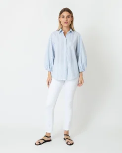Isla Shirt In Steel Blue/White Stripe Chambray -ULLA JOHNSON || Joseph || A.P.C. Sales Store S70935 2