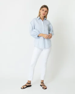 Isla Shirt In Steel Blue/White Stripe Chambray -ULLA JOHNSON || Joseph || A.P.C. Sales Store S70935 6