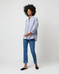 Volume Kimono Shirt In Blue/White Stripe Chambray -ULLA JOHNSON || Joseph || A.P.C. Sales Store S70948 2263