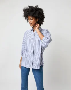 Volume Kimono Shirt In Blue/White Stripe Chambray -ULLA JOHNSON || Joseph || A.P.C. Sales Store S70948 2279
