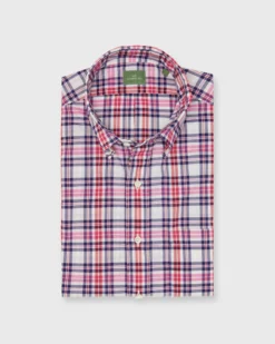 Button-Down Sport Shirt In Berry/Red/Navy Plaid Poplin
