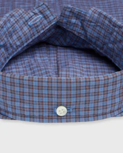 Button-Down Sport Shirt In Blue/Brown/Orange Check Poplin -ULLA JOHNSON || Joseph || A.P.C. Sales Store S71044 366