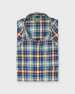 Western Work Shirt In Orange/Blue/Green Plaid Poplin