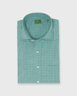 Spread Collar Sport Shirt In Juniper/Blue/Sky Tattersall Poplin