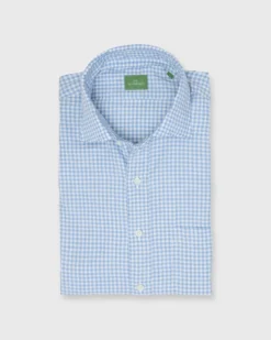 Spread Collar Sport Shirt In Sky Gingham Brushed Twill