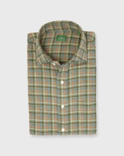 Spread Collar Sport Shirt In Olive/Blue/Nantucket Tattersall Flannel