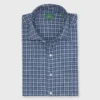 Spread Collar Sport Shirt In Grey/Hunter/Navy Check Brushed Twill