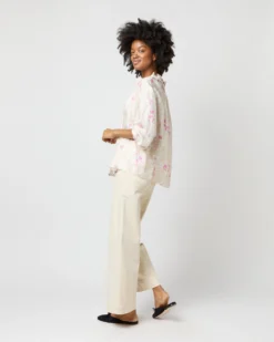 Button-Front Kamille Blouse In Khaki/Pink Butterflies Silk Twill -ULLA JOHNSON || Joseph || A.P.C. Sales Store S71366 2599