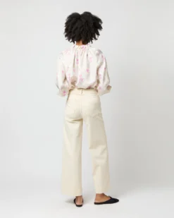 Button-Front Kamille Blouse In Khaki/Pink Butterflies Silk Twill -ULLA JOHNSON || Joseph || A.P.C. Sales Store S71366 2688