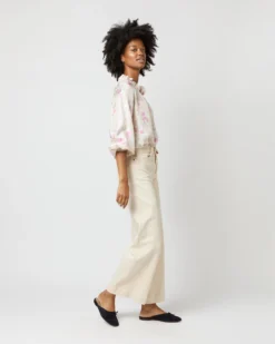Button-Front Kamille Blouse In Khaki/Pink Butterflies Silk Twill -ULLA JOHNSON || Joseph || A.P.C. Sales Store S71366 2693