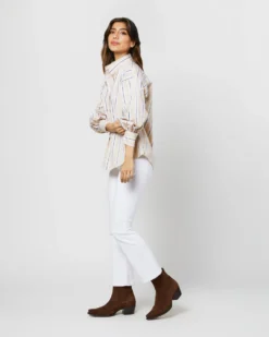 Anaya Popover Shirt In Taupe/White Multi Stripe Poplin -ULLA JOHNSON || Joseph || A.P.C. Sales Store S71371 2098