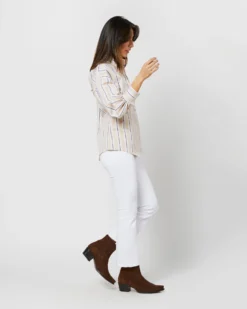 Anaya Popover Shirt In Taupe/White Multi Stripe Poplin -ULLA JOHNSON || Joseph || A.P.C. Sales Store S71371 2118