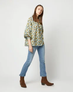 Long-Sleeved Maeve Smocking Top In Blue/Gold Nysa Liberty Fabric -ULLA JOHNSON || Joseph || A.P.C. Sales Store S71377 3468