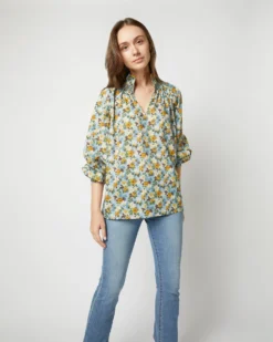 Long-Sleeved Maeve Smocking Top In Blue/Gold Nysa Liberty Fabric -ULLA JOHNSON || Joseph || A.P.C. Sales Store S71377 3512