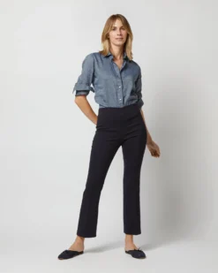 Faye Flare Cropped Pant In Navy Double-Weave Wool