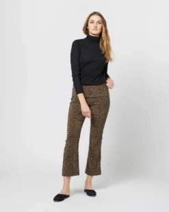 Faye Flare Cropped Pant In Olive Leopard