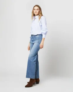 Anaya Popover Shirt In Light Blue Stripe Poplin -ULLA JOHNSON || Joseph || A.P.C. Sales Store S71406 2189