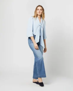 Helene Tie-Neck Blouse In Pale Blue Silk Crepe De Chine -ULLA JOHNSON || Joseph || A.P.C. Sales Store S71408 2381