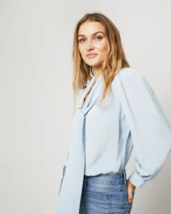 Helene Tie-Neck Blouse In Pale Blue Silk Crepe De Chine -ULLA JOHNSON || Joseph || A.P.C. Sales Store S71408 2446