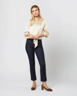 Tie-Neck Blouse In Platino Silk Charmeuse