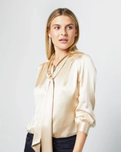 Tie-Neck Blouse In Platino Silk Charmeuse -ULLA JOHNSON || Joseph || A.P.C. Sales Store S71421 1718