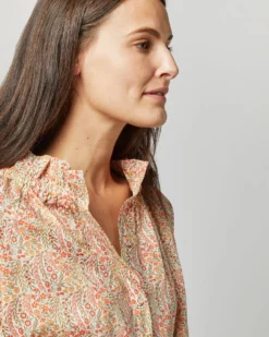 Button-Front Kamille Blouse In Orange Multi Naiad Liberty Fabric -ULLA JOHNSON || Joseph || A.P.C. Sales Store S71455 3866