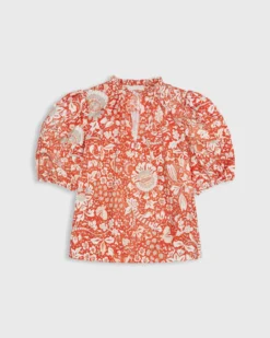 ULLA JOHNSON Imari Top In Orange Blossom Trailing Lotus