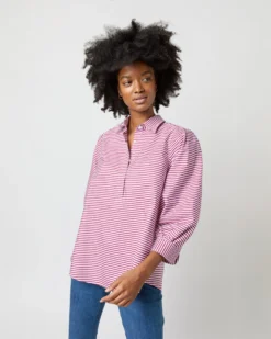Geraldine Popover Shirt In Red Horizontal Bengal Stripe Poplin -ULLA JOHNSON || Joseph || A.P.C. Sales Store S71621 2506