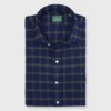 Spread Collar Sport Shirt In Navy/Olive Plaid Flannel