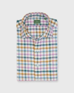 Spread Collar Sport Shirt In Pink/Scotch/Glacier Brushed Twill