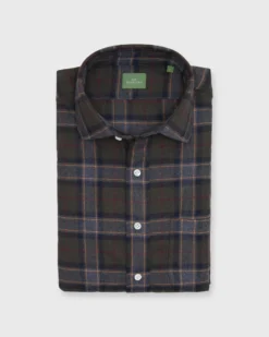 Spread Collar Sport Shirt In Olive/Berry/Scotch Plaid Flannel