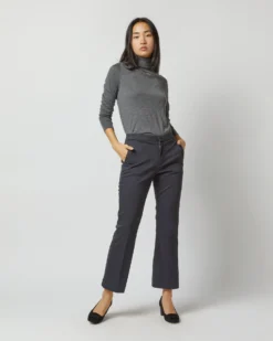 Bella Flare Pant In Navy Stretch Sateen