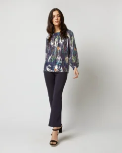 Ariana Blouse In Navy/Metallic Floral Academy Liberty Fabric Lamé