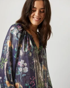 Ariana Blouse In Navy/Metallic Floral Academy Liberty Fabric Lamé -ULLA JOHNSON || Joseph || A.P.C. Sales Store S72084 3906