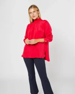 Colette Tie-Neck Blouse In Red Silk Crepe De Chine -ULLA JOHNSON || Joseph || A.P.C. Sales Store S72094 3210