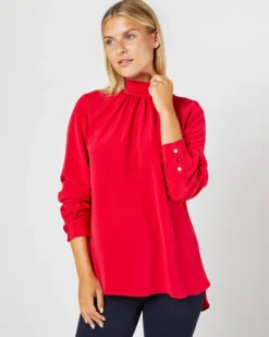 Colette Tie-Neck Blouse In Red Silk Crepe De Chine -ULLA JOHNSON || Joseph || A.P.C. Sales Store S72094 3225