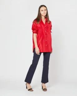 Elongated Elle Shirt In Red Silk Taffeta