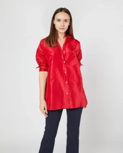 Elongated Elle Shirt In Red Silk Taffeta -ULLA JOHNSON || Joseph || A.P.C. Sales Store S72095 SAMPLE 2798
