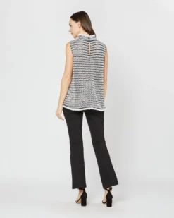 Sleeveless Ana Fringe Top In Ivory/Black Filagree Flower Wool -ULLA JOHNSON || Joseph || A.P.C. Sales Store S72099 4082