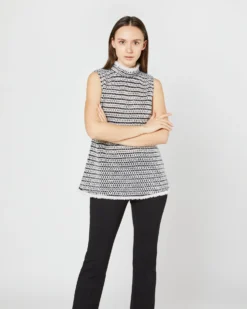 Sleeveless Ana Fringe Top In Ivory/Black Filagree Flower Wool -ULLA JOHNSON || Joseph || A.P.C. Sales Store S72099 4111