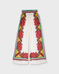 Palazzo Pant In Taormina Placée Ivory Twill Silk
