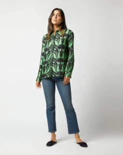 Boy Shirt In Green Papyrus Silk Twill