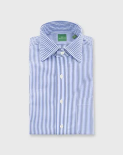 Spread Collar Dress Shirt In Blue Bengal Stripe Poplin
